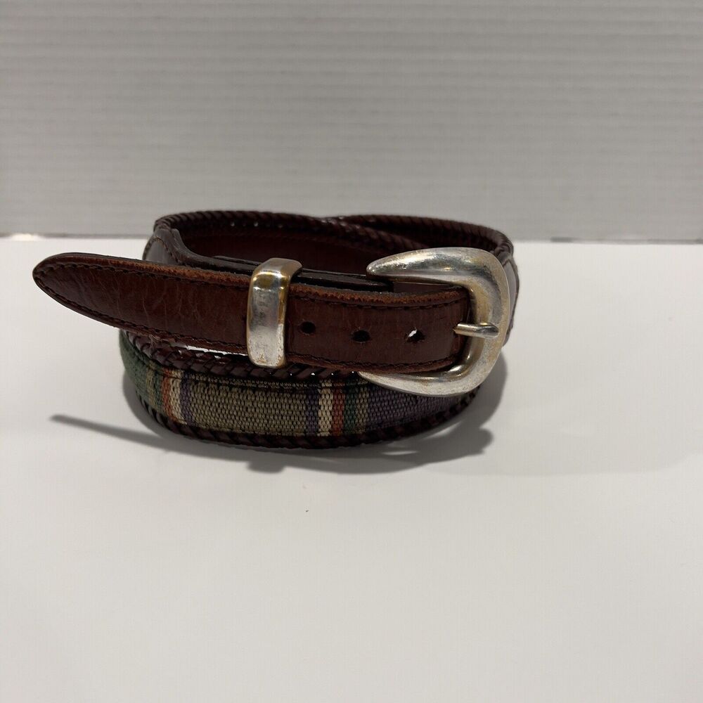Vintage 90s Colorful Striped Leather Belt 38"